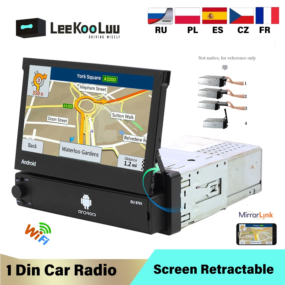 Автомагнитола LeeKooLuu 1 Din 7 " автомобильный выдвижной экран мультимедиа GPS