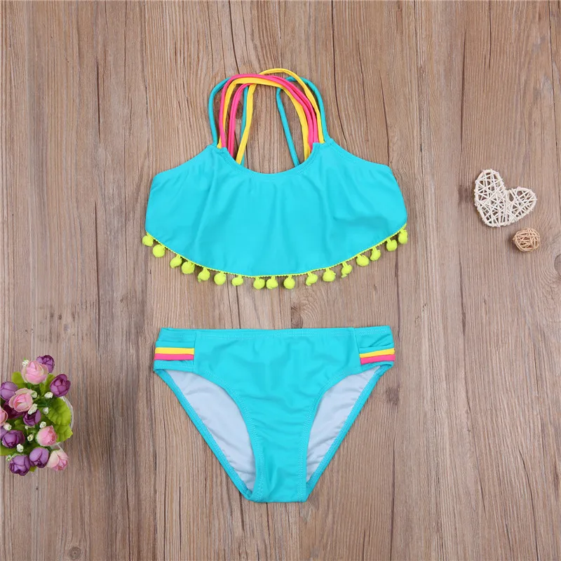 Baby Girl Bikini Sets Casual Solid Bathing Suits Beachwear 5-14Y Kids Children Summer Beach Fashion Swimsuit Swimwear | Спорт и