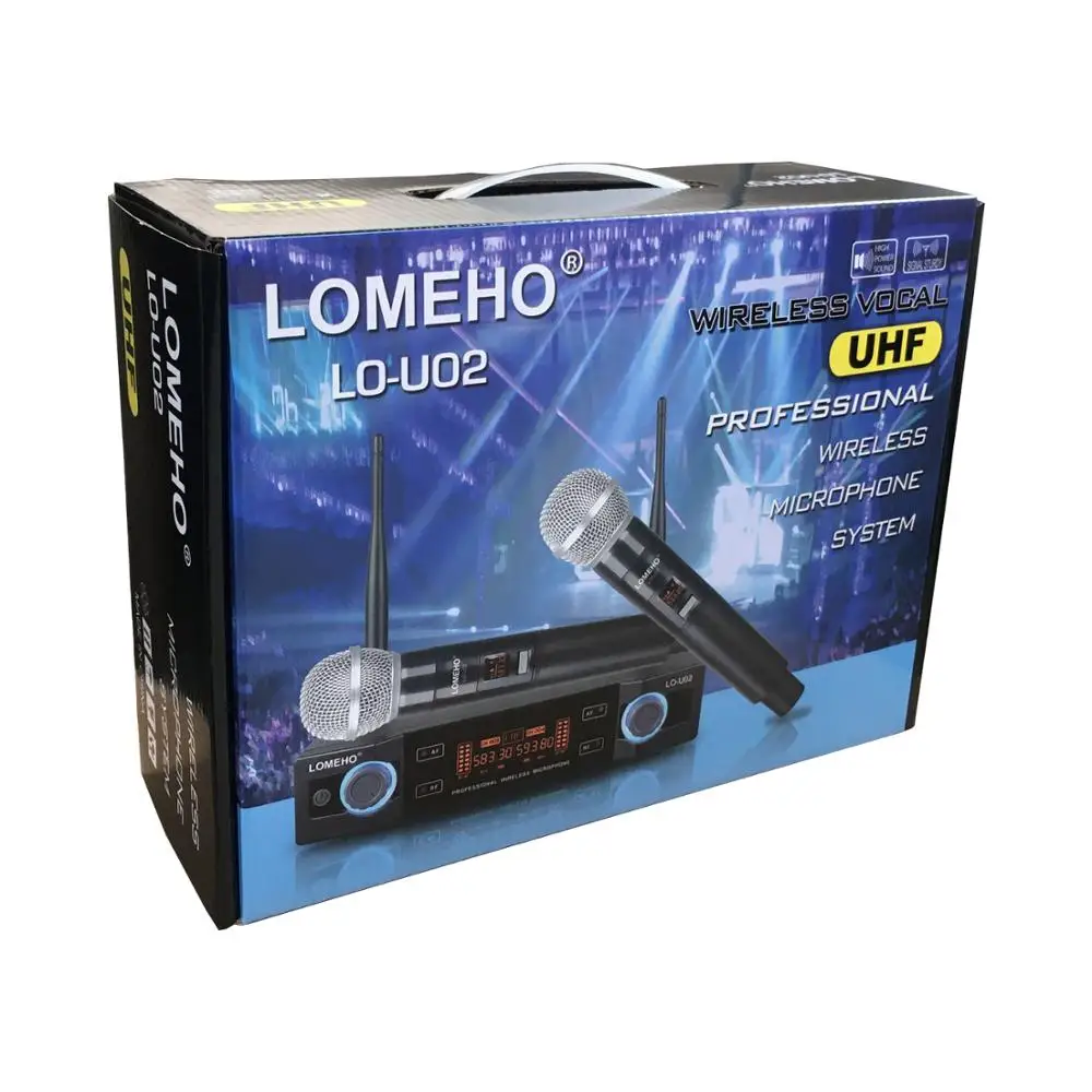 LO-U02 2 Handheld UHF Frequencies Dynamic Capsule 2 channels Wireless Microphone for Karaoke System 
LO-U02 2 Handheld UHF Frequencies Dynamic Capsule 2 channels Wireless Microphone for Karaoke System