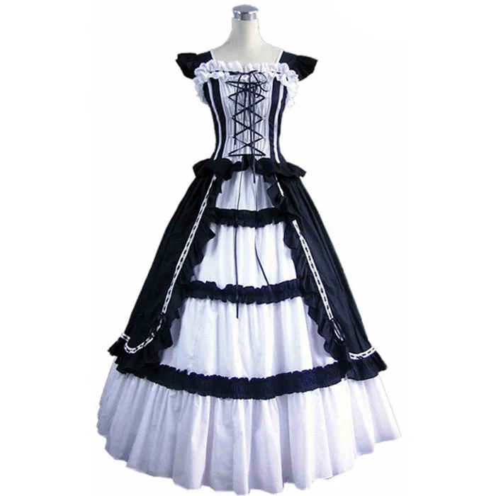 (GT018) черно-белое платье с коротким рукавом в стиле "Лолита" для выпускного вечера, новые модные женские длинные платья 
(GT018) черно-белое платье с коротким рукавом в стиле "Лолита" для выпускного вечера, новые модные женские длинные платья