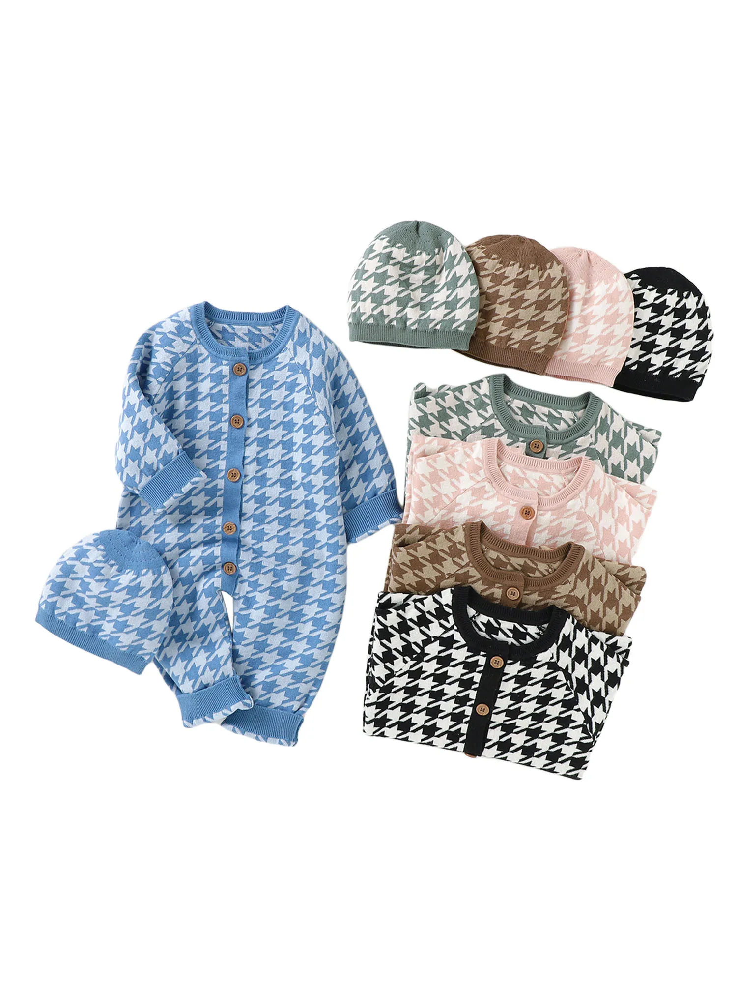 2 Pcs Newborn Houndstooth Outfits Baby Button-down Long Sleeve Round Neck Romper + Hat
2 Pcs Newborn Houndstooth Outfits Baby Button-down Long Sleeve Round Neck Romper + Hat