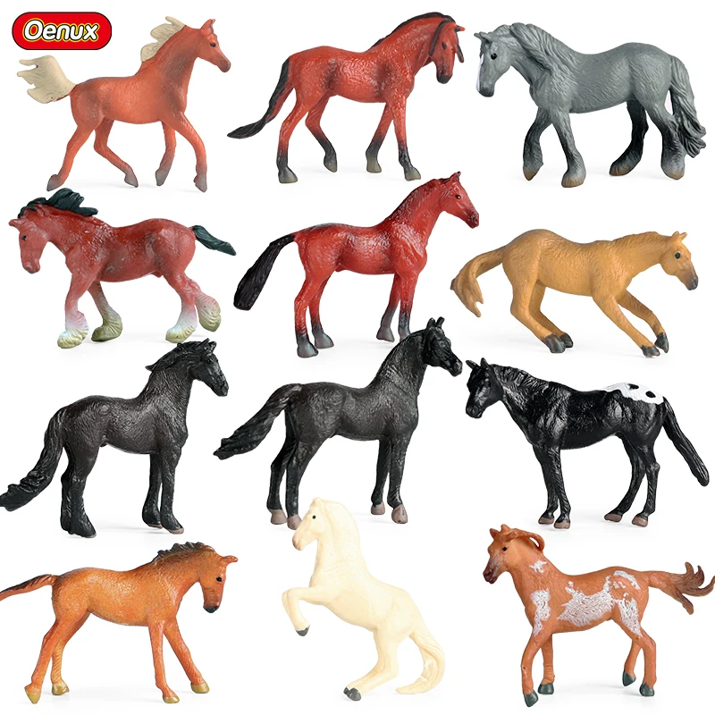 

Oenux Small Size Farm Animal Horse Model Action Figures Original Forest Wild Steed PVC High Quality Figurines Education Toy Kid