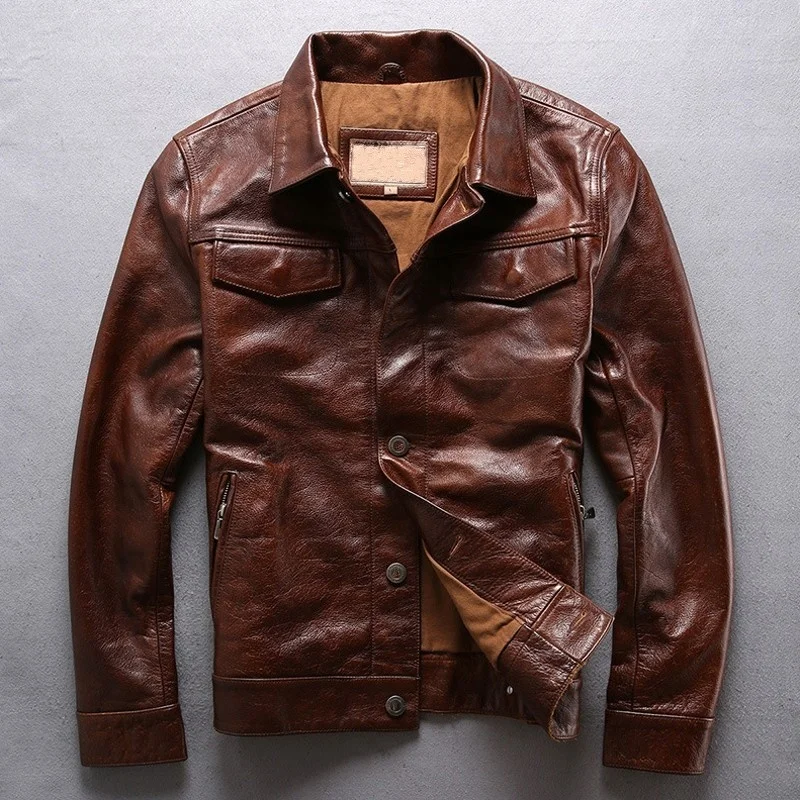 Casual high-fashion Korean jacket, vintage cow leather jacket with buttoned pockets, spring 2022 New
Casual high-fashion Korean jacket, vintage cow leather jacket with buttoned pockets, spring 2022 New