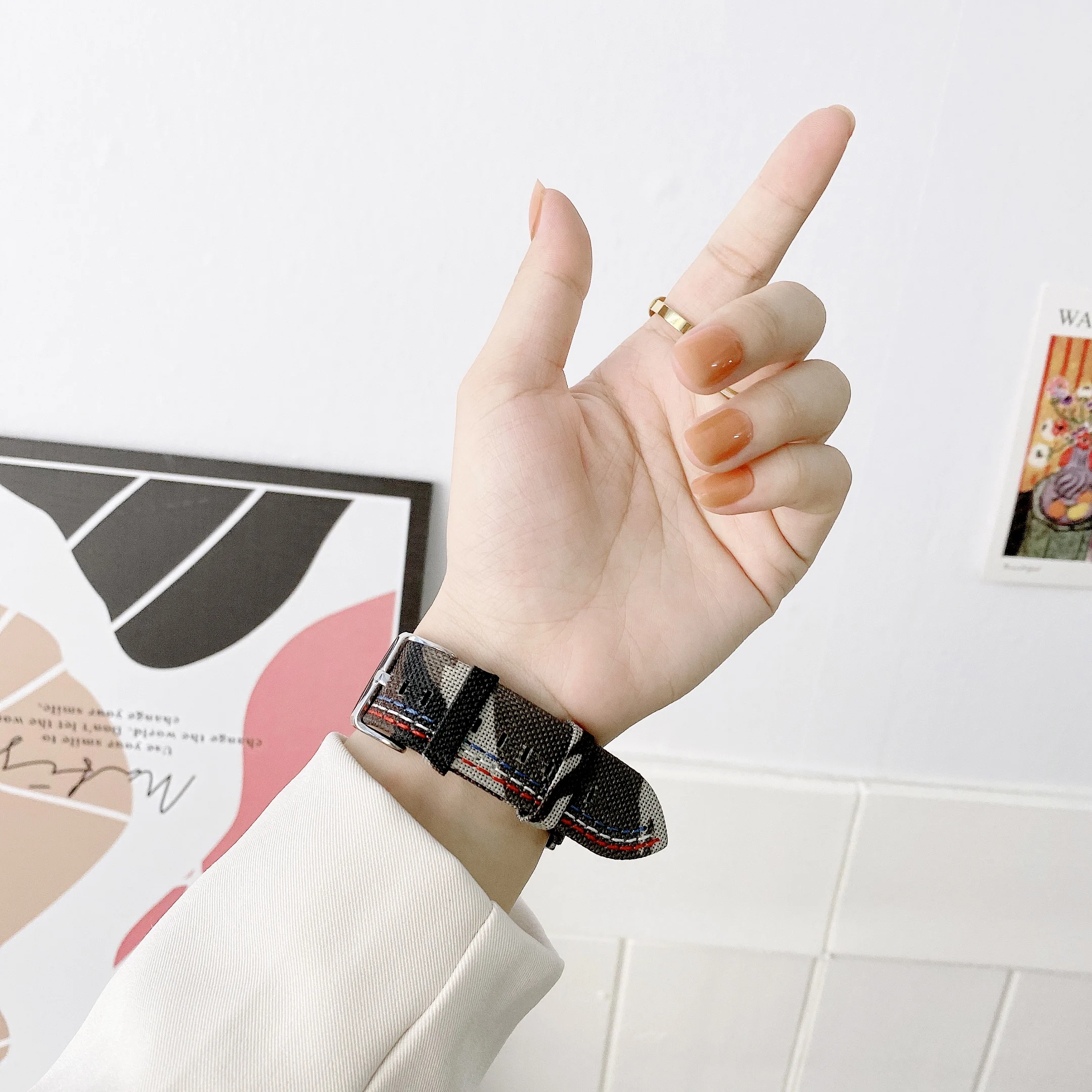 Ремешок из холщовой ткани для Iwatch 40 мм 44 спортивный браслет с пряжкой нержавеющей