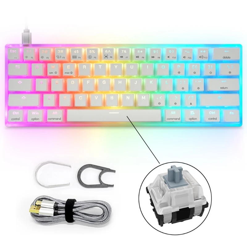 

69HA AK61 Mechanical Gaming Keyboard 61 Keys 16 million Color RGB LED Backlit Programmable for PC/Mac Gamer Gateron Hot swap