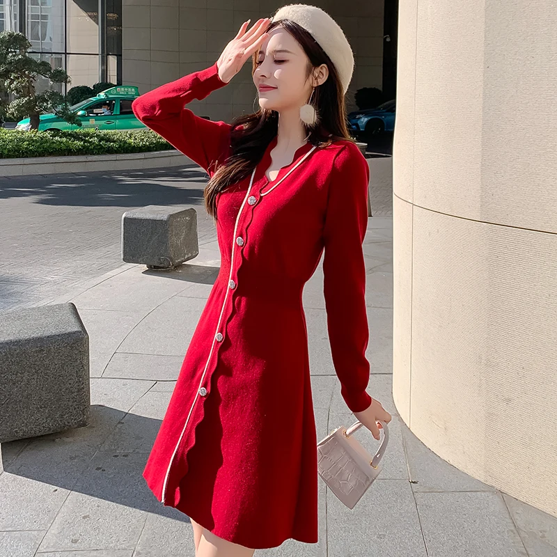 JSXDHK Red Single Breasted Knitted Sweater Dress Vestidos Chic Autumn Winter Women Ruffles V Neck Long Sleeve Party Mini Dress
JSXDHK Red Single Breasted Knitted Sweater Dress Vestidos Chic Autumn Winter Women Ruffles V Neck Long Sleeve Party Mini Dress