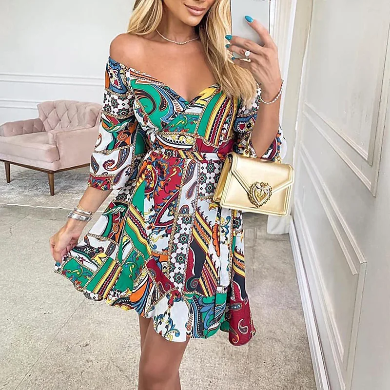 2022 Sexy Off Shoulder V Neck Mini Dress Spring Summer Floral Print Loose Dress Women Elegant Half Sleeve Lace-up Party Dresses
2022 Sexy Off Shoulder V Neck Mini Dress Spring Summer Floral Print Loose Dress Women Elegant Half Sleeve Lace-up Party Dresses