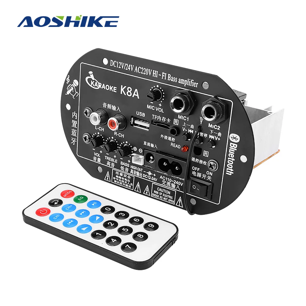 Усилители AOSHIKE с Bluetooth и двойным микрофоном 12 В 24 220 В|Моноусилители| |