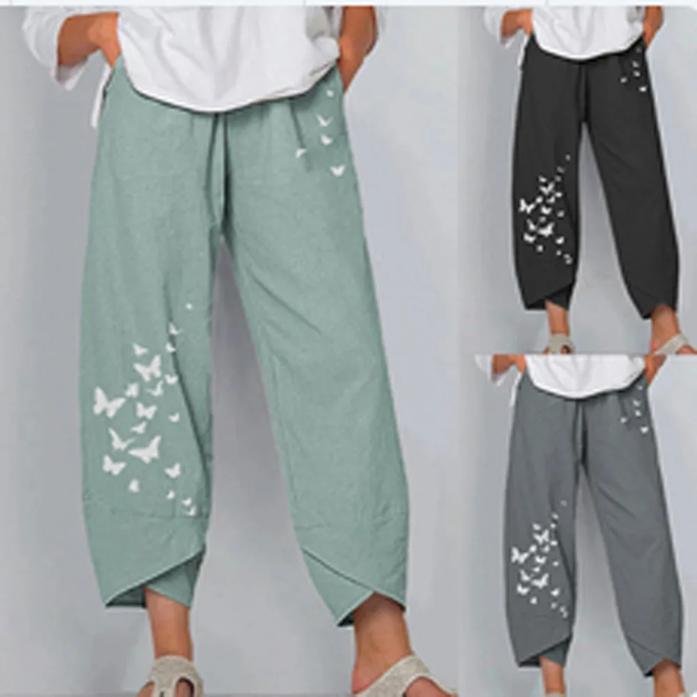 Summer Casual Loose Cotton And Linen Butterfly Print Wide-Leg Pants Women Fashion Pocket Green Trousers Women's Clothing Femme
Summer Casual Loose Cotton And Linen Butterfly Print Wide-Leg Pants Women Fashion Pocket Green Trousers Women's Clothing Femme