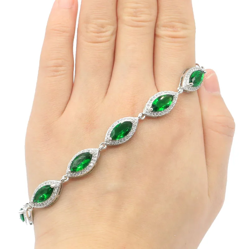 Женский серебряный браслет с изумрудом 17x10 мм 8 5 дюйма|925 silver bracelet|silver braceletbracelet