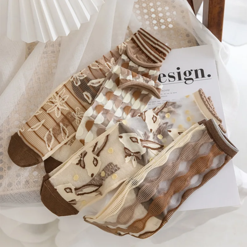 Rabbit Flower Print Glass Silk Socks Summer Ultra-Thin Transparent Cartoon Cute Womens Mid-tube Socks Milk Tea Color Hosiery
Rabbit Flower Print Glass Silk Socks Summer Ultra-Thin Transparent Cartoon Cute Womens Mid-tube Socks Milk Tea Color Hosiery