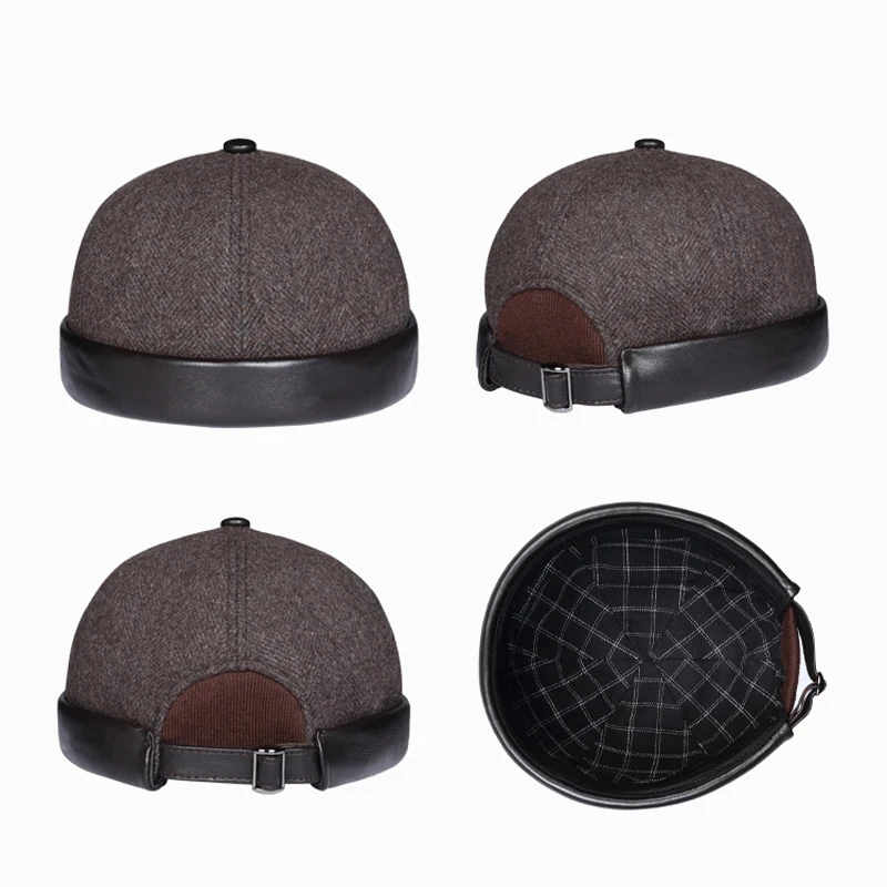French Retro Men Genuine Leather Wool Dome Bonnet Hats Male Brimless Skullcap Twill Vertical Line Boina Homme Adjustable Gorra
French Retro Men Genuine Leather Wool Dome Bonnet Hats Male Brimless Skullcap Twill Vertical Line Boina Homme Adjustable Gorra