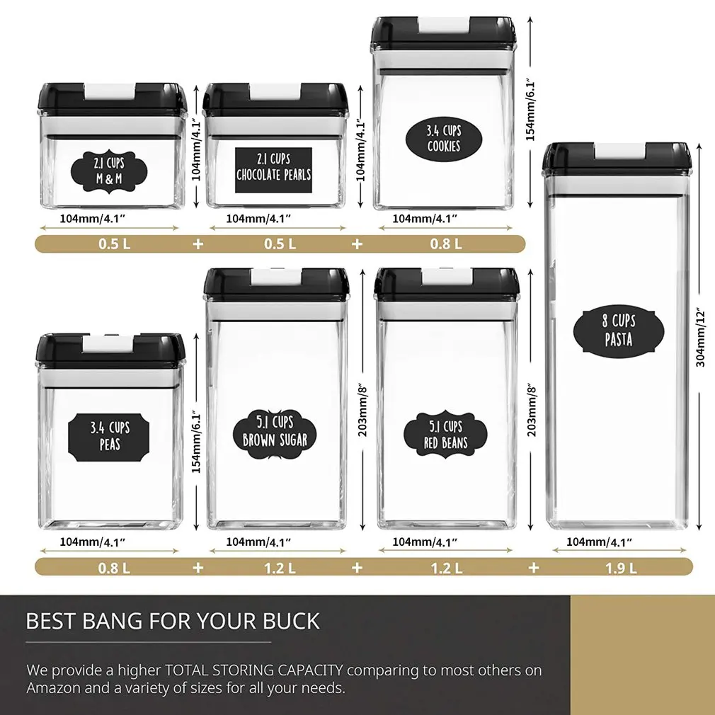 7pcs/set Airtight Jar Transparent Plastic Jar Frosted Black Lid And White Button Grains Storage Moisture-proof
7pcs/set Airtight Jar Transparent Plastic Jar Frosted Black Lid And White Button Grains Storage Moisture-proof