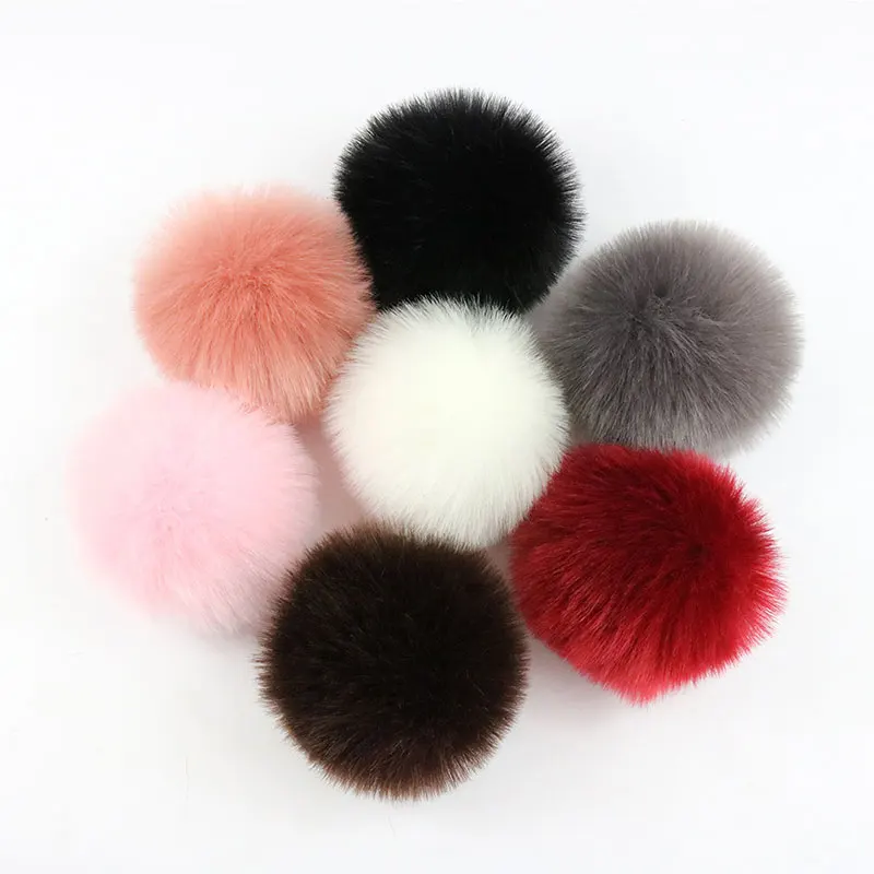 

10CM Big Real Rabbit Fur Pompom KeyChain True Bunny Fur Pom Poms Key Rings Natural Furry Pompon Fluffy Hair Wool Plush Ball