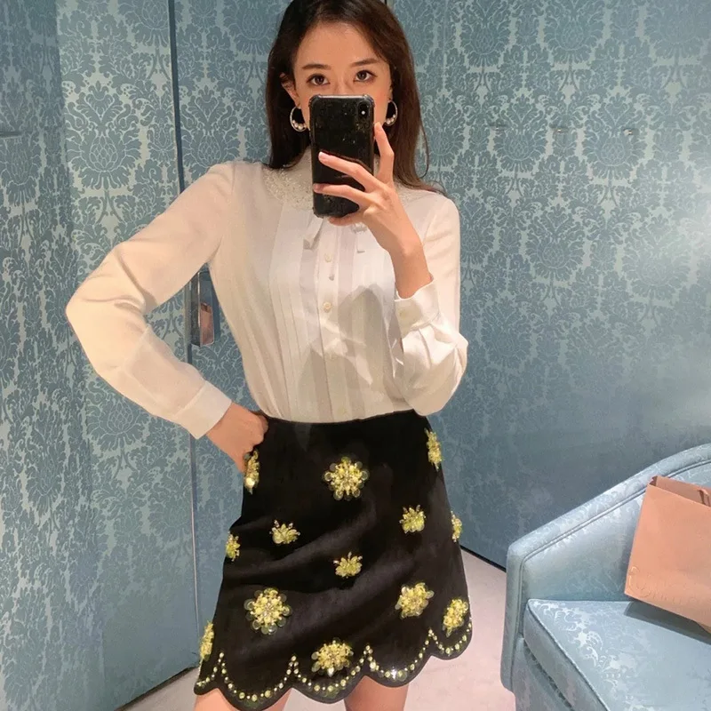 Runway Designers Luxury Sequined Beading Skirts Womens 2020 Spring Vintage High Waist A-line Mini Skirt Female
Runway Designers Luxury Sequined Beading Skirts Womens 2020 Spring Vintage High Waist A-line Mini Skirt Female