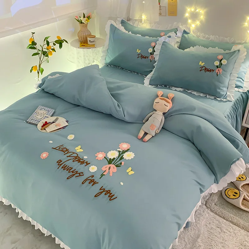 Korean Princess Patch Embroidery Bedding Set Girls Bedroom Decor Queen King Quilt Duvet Cover Set Bed Skirt Kids Home Textile
Korean Princess Patch Embroidery Bedding Set Girls Bedroom Decor Queen King Quilt Duvet Cover Set Bed Skirt Kids Home Textile