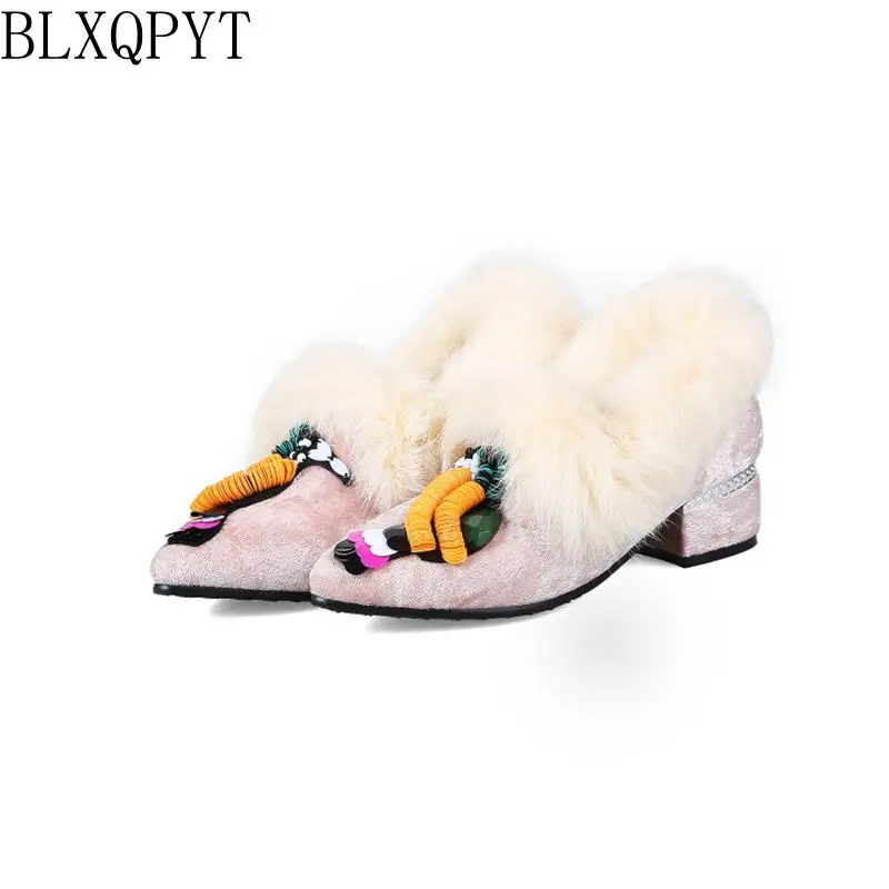 

BLXQPYT 2018 New Sweet Big Size 32-48 Shoes Woman Autumn Winter Fur Ladies Loafers Pointe Toe Casual Wedding Party Shoes 018-21