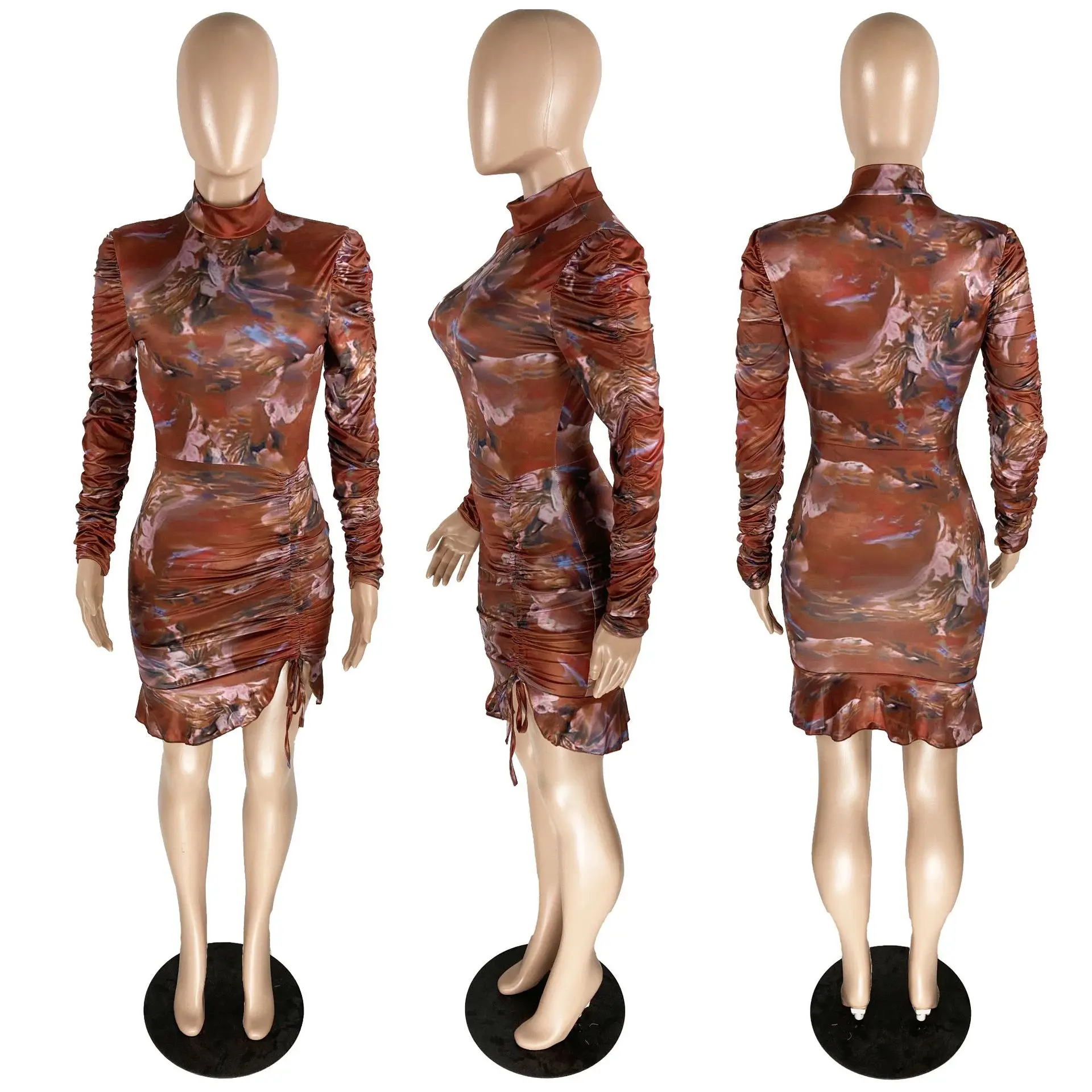 Print Round Neck Long Sleeve High Waist Irregular Ruffle Women Mini-Dress 2020 Autumn Office Lady Fashion Clothes
Print Round Neck Long Sleeve High Waist Irregular Ruffle Women Mini-Dress 2020 Autumn Office Lady Fashion Clothes