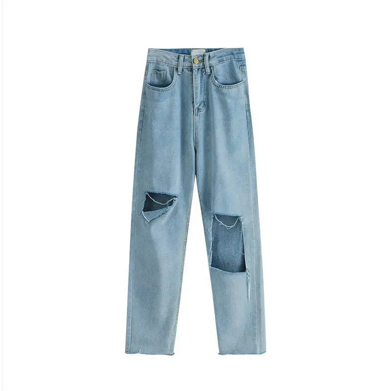 High waist jeans with holes for women's 2021 summer new style Hong Kong style retro straight tube thin light color nine point
High waist jeans with holes for women's 2021 summer new style Hong Kong style retro straight tube thin light color nine point