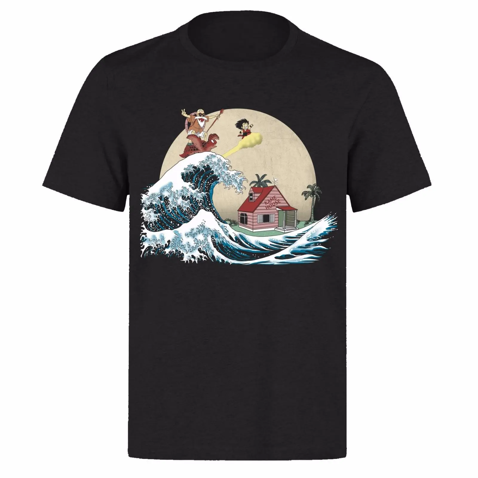 GOKU AND MASTER ROSHI RIDE THE WAVE/классическая черная футболка унисекс для геймеров PH18 из 100%