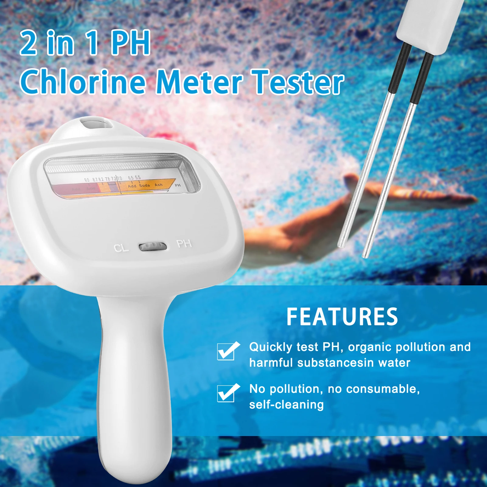 PC102C Swimming Pool Water Quality Tester Portable PH Test Pen CL2 Chlorine Detector Chlorine Meters PH Tester 2-in-1 Tester
PC102C Swimming Pool Water Quality Tester Portable PH Test Pen CL2 Chlorine Detector Chlorine Meters PH Tester 2-in-1 Tester