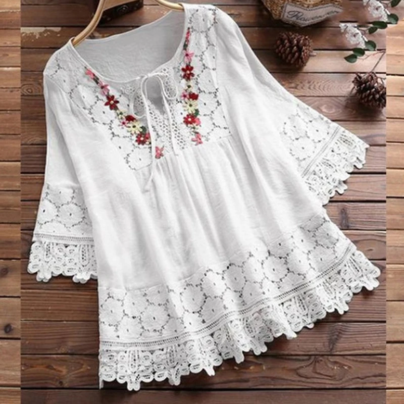 2021 Summer Lace Crochet Blouse Women Patchwork Lace Up Shirts Chemise Hollow Blusas Tunic Tops Casual Tee Plus Size
2021 Summer Lace Crochet Blouse Women Patchwork Lace Up Shirts Chemise Hollow Blusas Tunic Tops Casual Tee Plus Size