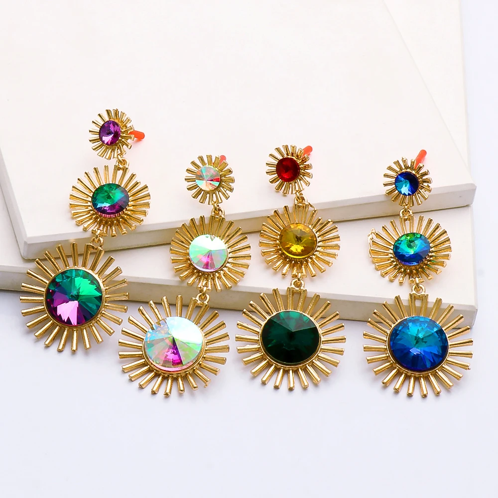 Fashion Metal Gold Plated Round Long Drop Earrings Boho Geometric Dazling Crystal Pendisentes Brincos Women Jewelry 2021
Fashion Metal Gold Plated Round Long Drop Earrings Boho Geometric Dazling Crystal Pendisentes Brincos Women Jewelry 2021