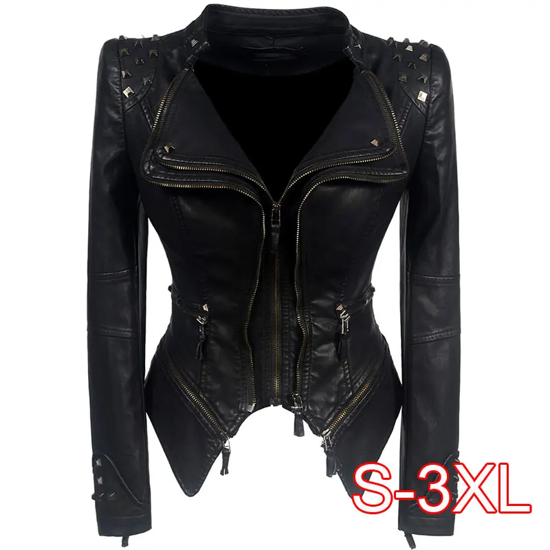 2021 Coat Motorcycle Jacket Women Winter Autumn Black Fashion Outerwear faux leather PU Jacket Gothic faux leather coats
2021 Coat Motorcycle Jacket Women Winter Autumn Black Fashion Outerwear faux leather PU Jacket Gothic faux leather coats