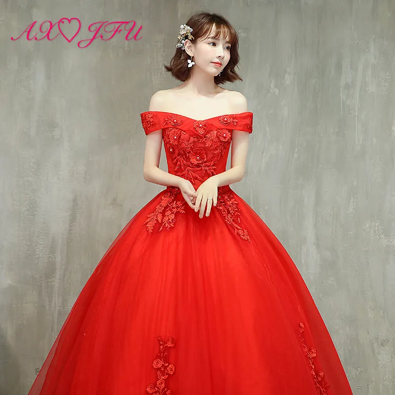 AXJFU luxury princess red lace bride evening dress vintage boat neck beading rose flower host ball gown stage red evening dress
AXJFU luxury princess red lace bride evening dress vintage boat neck beading rose flower host ball gown stage red evening dress