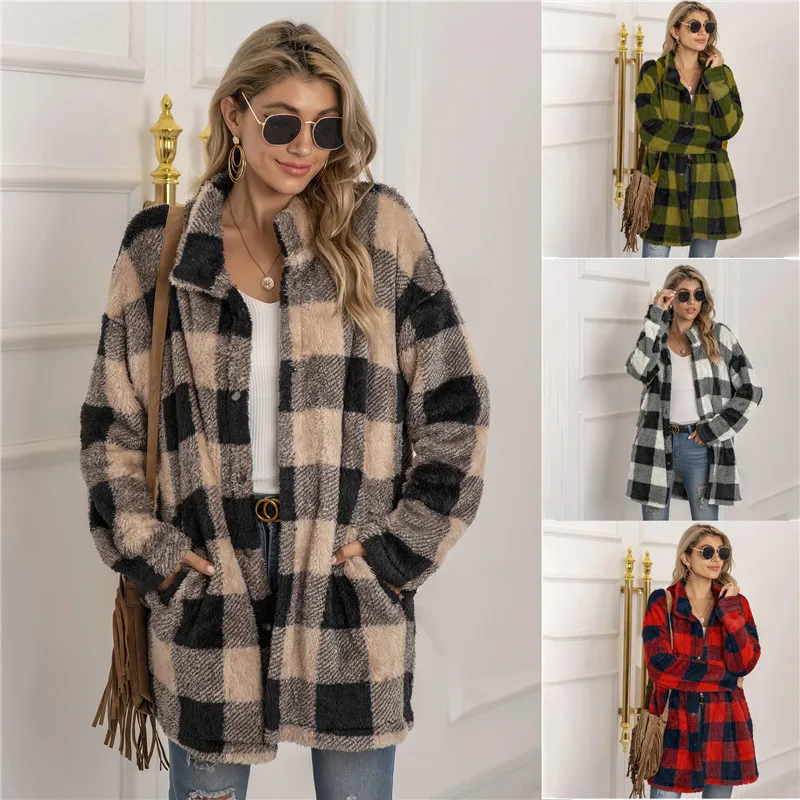 Spring Autumn Women Casual Plush Long-sleeved Coat Fashion Color Contrast Plaid Single-breasted Mid-length Jacket S-XXL
Spring Autumn Women Casual Plush Long-sleeved Coat Fashion Color Contrast Plaid Single-breasted Mid-length Jacket S-XXL