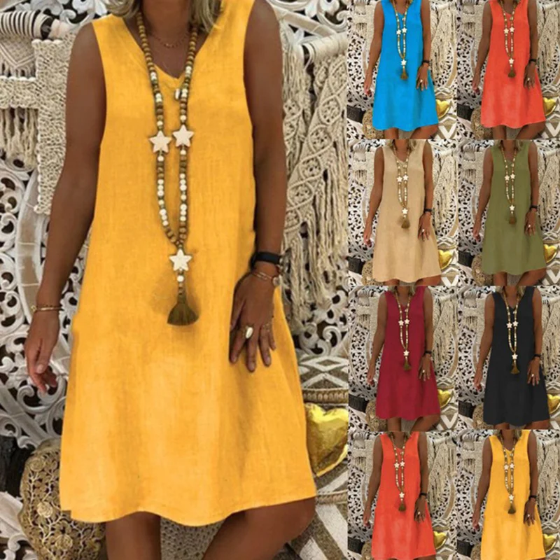 Casual Tank Dress Summer Midi Sleeveless Plus Size 5xl Women Dress Cotton Linen Sukienka Plain Fashion Basic Dress Solid Color
Casual Tank Dress Summer Midi Sleeveless Plus Size 5xl Women Dress Cotton Linen Sukienka Plain Fashion Basic Dress Solid Color