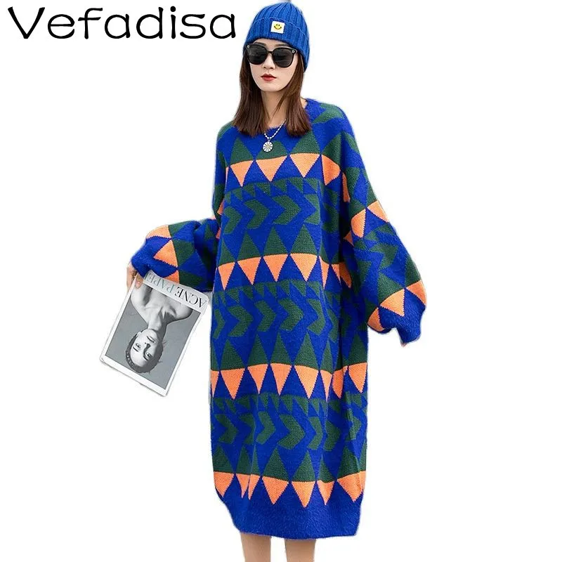 Vefadisa Fashion Plus Size Contrast Color Plaid Print Sweater Dress Women Autumn Winter Loose Mid-length Sweater Dress TT674
Vefadisa Fashion Plus Size Contrast Color Plaid Print Sweater Dress Women Autumn Winter Loose Mid-length Sweater Dress TT674