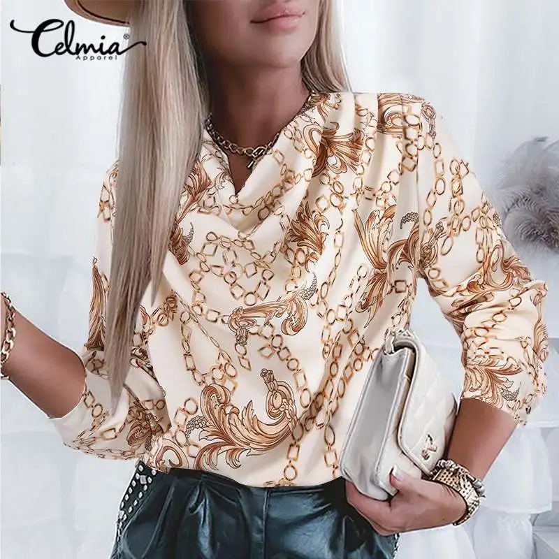 Модные блузки Celmia с принтом цепей, осень 2021, топы с длинным рукавом, элегантные рубашки с воротником-хомутом, повседневные свободные Туники ... 
Модные блузки Celmia с принтом цепей, осень 2021, топы с длинным рукавом, элегантные рубашки с воротником-хомутом, повседневные свободные Туники ...