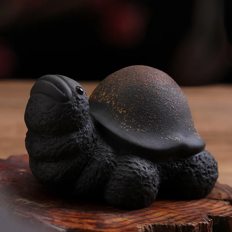 

Black mud purple sand mini tea pet creative big head small turtle tea tray ornaments can raise tea art tea play accessories1PCS