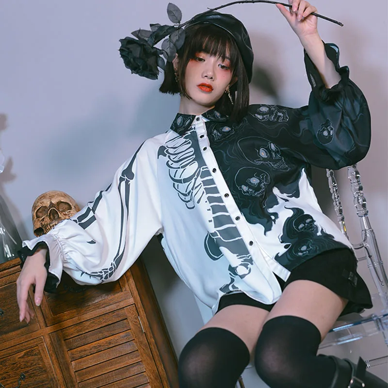 Vogue Harajuku skull Print Women's Blouses punk style ladies shirts New Spring Autumn lantern Sleeve Blusas Mujer loose tops
Vogue Harajuku skull Print Women's Blouses punk style ladies shirts New Spring Autumn lantern Sleeve Blusas Mujer loose tops