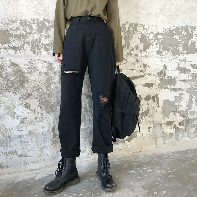 Vintage Loose Jeans Black Straight Wide Leg Jeans High Waist Ripped Jeans for Women Knee Ripped Pants Mom Jeans Boyfriends
Vintage Loose Jeans Black Straight Wide Leg Jeans High Waist Ripped Jeans for Women Knee Ripped Pants Mom Jeans Boyfriends