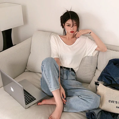 han Ladies summer new style retro V-neck loose and thin solid color fashion stacking all-match short-sleeved top
han Ladies summer new style retro V-neck loose and thin solid color fashion stacking all-match short-sleeved top