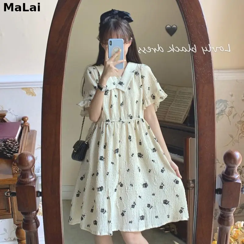 Kawaii Floral Dress Female Peter Pan Collar One-Piece Dress Women Casual Short Sleeve Vintage New Large Size Korean Lolita Dress
Kawaii Floral Dress Female Peter Pan Collar One-Piece Dress Women Casual Short Sleeve Vintage New Large Size Korean Lolita Dress