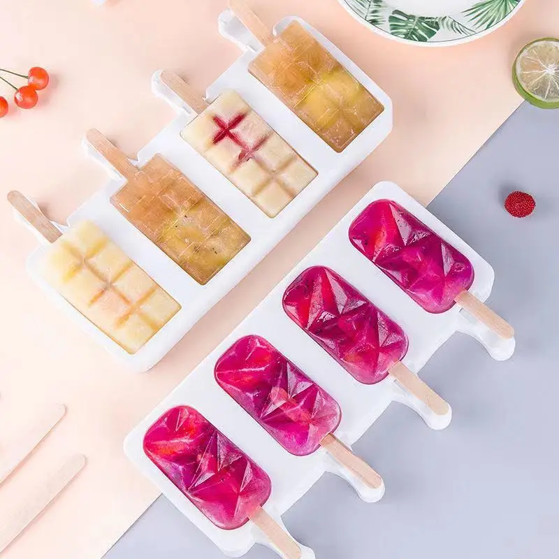 4 Hole Silicone Ice Cream Forms Popsicle Molds DIY Homemade Dessert Freezer Fruit Juice Ice Pop Cube Maker Mould
4 Hole Silicone Ice Cream Forms Popsicle Molds DIY Homemade Dessert Freezer Fruit Juice Ice Pop Cube Maker Mould