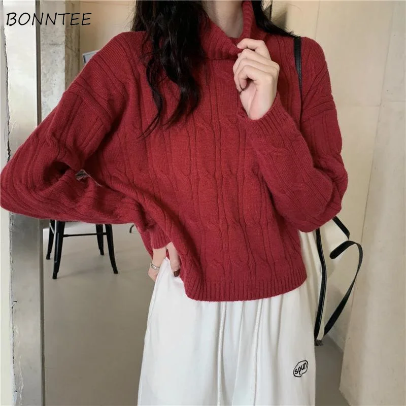 Pullovers Women Red Solid Turtleneck Basic Design Loose Leisure Korean Style High Street Ladies Winter Tops Warm Soft Fashion
Pullovers Women Red Solid Turtleneck Basic Design Loose Leisure Korean Style High Street Ladies Winter Tops Warm Soft Fashion