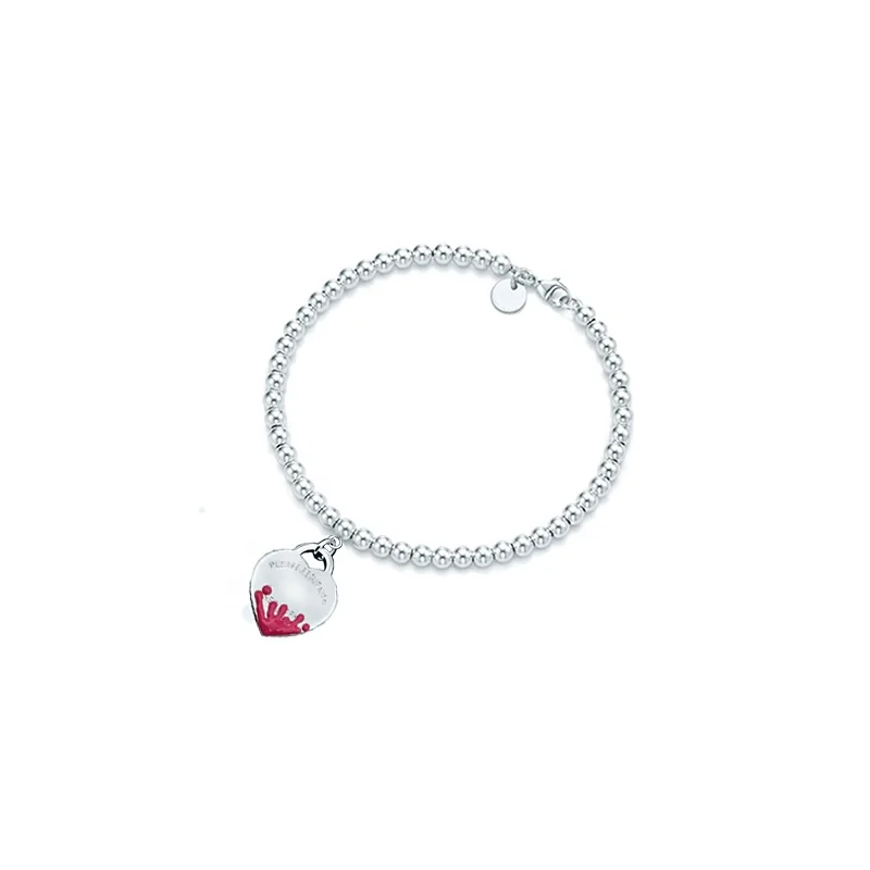 Designer men's and women's bracelet S925 Sterling Silver TF style 4mm bead splash Heart Shaped Pendant Bracelet women's logo Bra
Designer men's and women's bracelet S925 Sterling Silver TF style 4mm bead splash Heart Shaped Pendant Bracelet women's logo Bra
