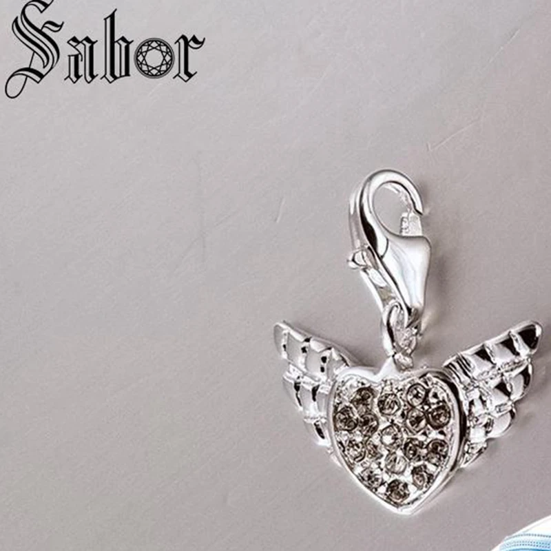 Серебряный цвет CZ хрустальное сердце с крыльями Diy Подвески подходят браслеты и