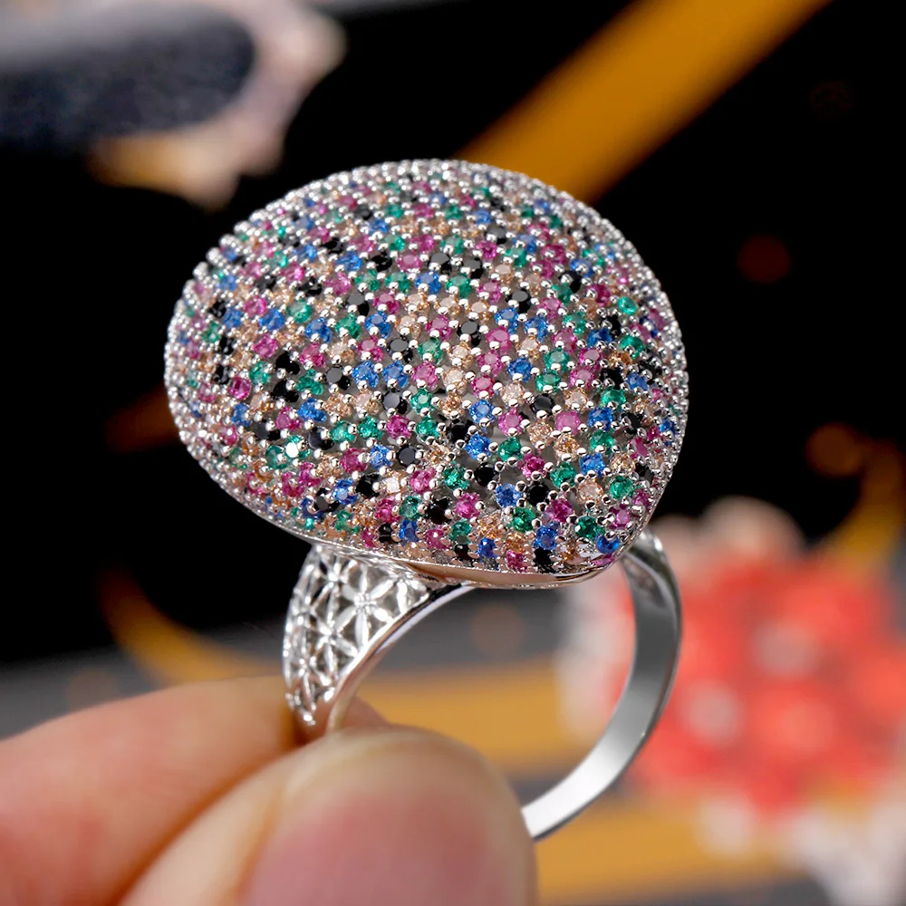 JEWEL Luxury Bridal Wedding Big Ring for Women Full hollow-carved Cubic Zircon Colors Finger Rings Bohemian Jewelry
JEWEL Luxury Bridal Wedding Big Ring for Women Full hollow-carved Cubic Zircon Colors Finger Rings Bohemian Jewelry