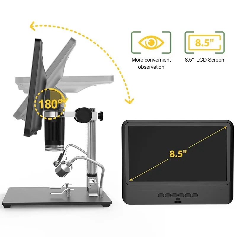 AD208S 8.5 Inch 5X-1200X Digital Microscope Adjustable 1280*800 LCD Display Microscope 1080P Soldering Tool With Two Fill Lights
AD208S 8.5 Inch 5X-1200X Digital Microscope Adjustable 1280*800 LCD Display Microscope 1080P Soldering Tool With Two Fill Lights