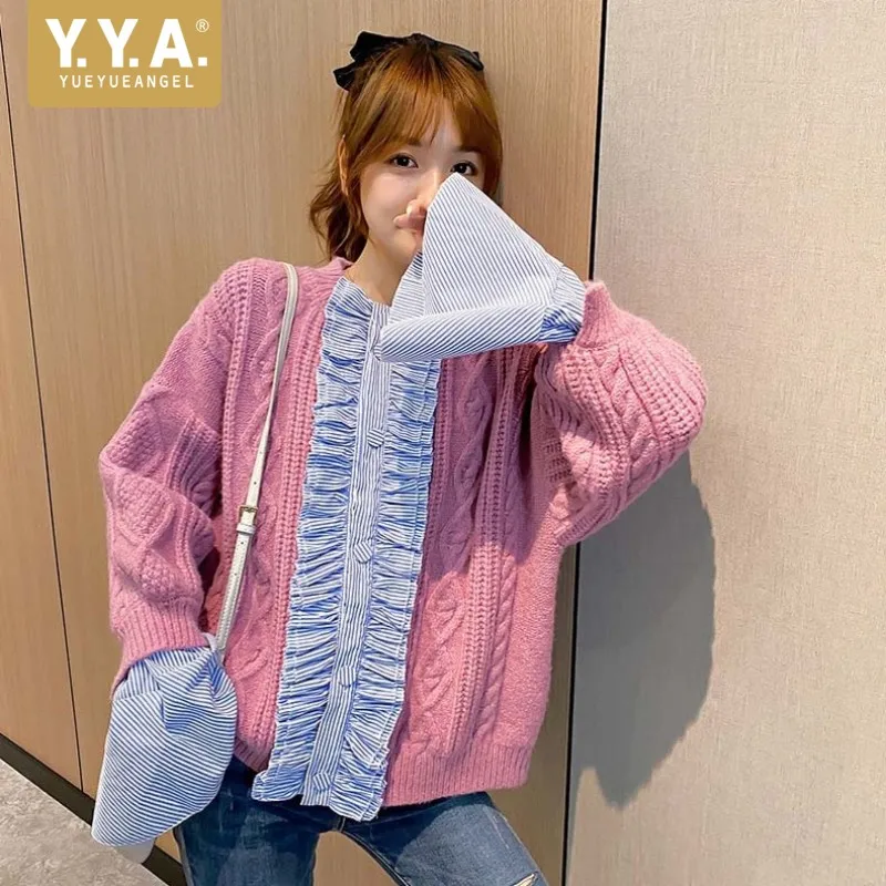 Women Casual Loose Fit Ruffles Patchwork Knitted Cardigan Single Breasted Flare Sleeve Jacquard Sweater Coat Oversized Cardigans
Women Casual Loose Fit Ruffles Patchwork Knitted Cardigan Single Breasted Flare Sleeve Jacquard Sweater Coat Oversized Cardigans