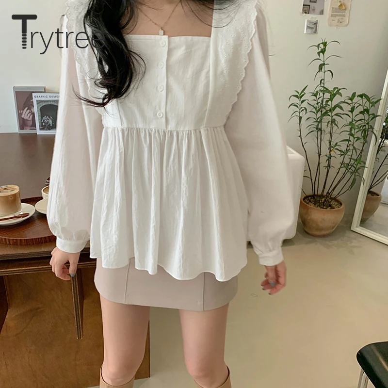 Trytree Spring Autumn Blouse Women Casual Lace Ruffled Square Collar Puff Sleeve Solid White Shirts Office Lady Tops For Women
Trytree Spring Autumn Blouse Women Casual Lace Ruffled Square Collar Puff Sleeve Solid White Shirts Office Lady Tops For Women