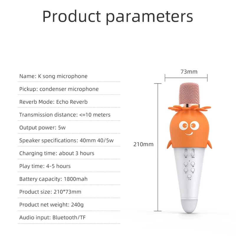 Wireless Karaoke Microphone Bluetooth Handheld Portable Speaker Home KTV with LED Lights Cute Shape Microphone for Kids
Wireless Karaoke Microphone Bluetooth Handheld Portable Speaker Home KTV with LED Lights Cute Shape Microphone for Kids