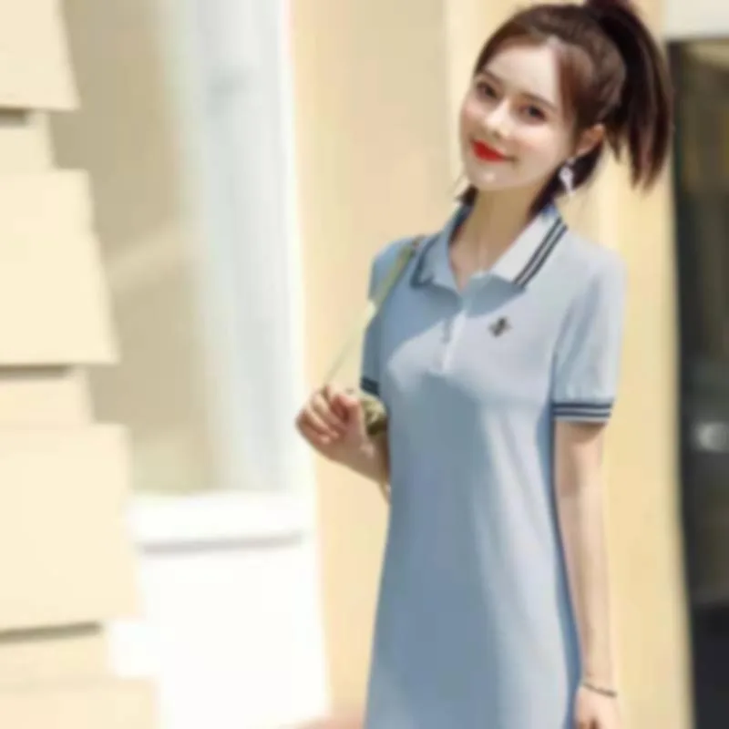 Versatile Lapel little bee dress women's 2021 summer wear loose and thin short sleeve polo collar medium length T-shirt skirt
Versatile Lapel little bee dress women's 2021 summer wear loose and thin short sleeve polo collar medium length T-shirt skirt