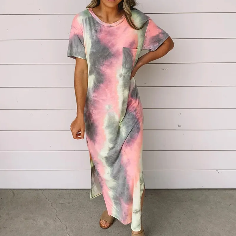2021 new summer hot style European and American women's tie-dye printing split dress long skirt
2021 new summer hot style European and American women's tie-dye printing split dress long skirt