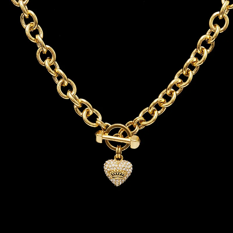 Fashion Crown Peach Heart-shaped Clavicle Chain for Women Ins Gold-plated Thick Chain Basic Diamond Love Necklaces Jewelry Gifts
Fashion Crown Peach Heart-shaped Clavicle Chain for Women Ins Gold-plated Thick Chain Basic Diamond Love Necklaces Jewelry Gifts